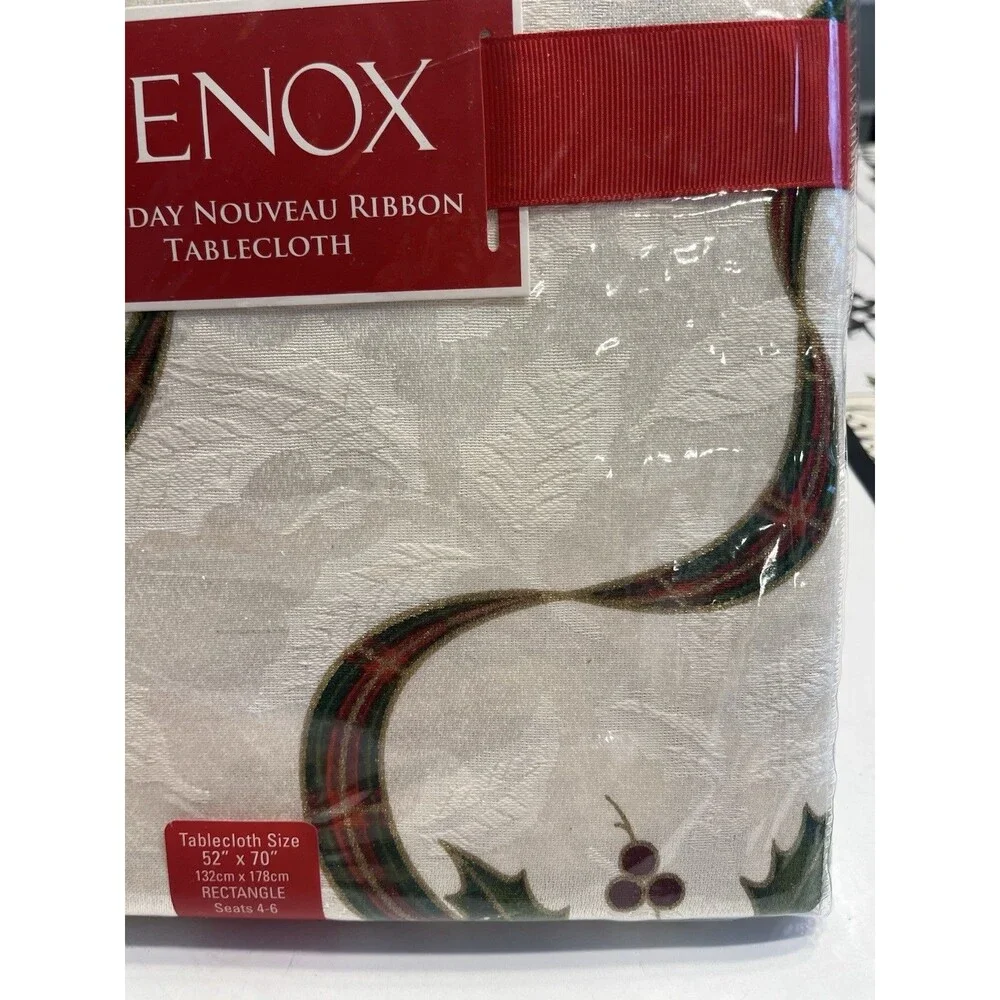 Lenox Holiday Nouveau Plaid Ribbon 52x70” Tablecloth NEW